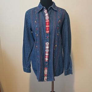 Bobbie Brooks Embroidered Denim Shirt size S/M